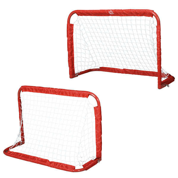 online Set 2 Porte da Calcio Pieghevole da Esterno con 4 Picchetti 90x36x60 cm in Acciaio e Tetrolon Rosso