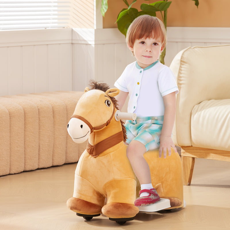 Cavallo Cavalcabile Elettrico 6V per Bambini con Ruote in PU e Musica Marrone  -2