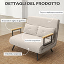 Divano Letto con Schienale Reclinabile e 2 Cuscini in Tessuto Effetto Velluto Bianco Crema  -6