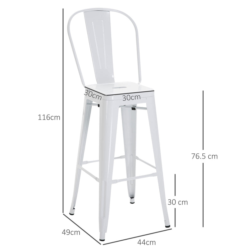 Set 2 Sgabelli da Bar Stile Industriale Schienale Rimovibile 44x49x116 cm in Metallo Bianco-3