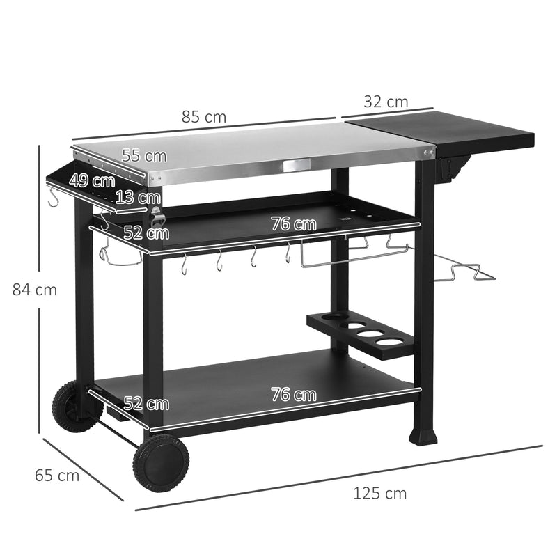 Carrello Barbecue con Tavolino Pieghevole 125x65x84 cm in Acciaio Inox Nero-3