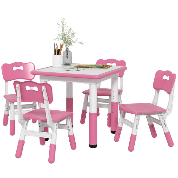 prezzo Set Tavolo con 4 Sedie per Bambini Altezza Regolabile Rosa