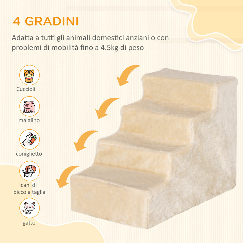 Scaletta per Cani 4 Gradini 60x35x44 cm in Flanella Sfoderabile e Truciolato Beige-4