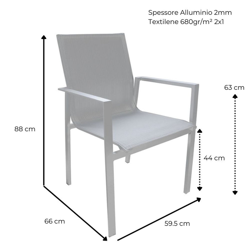 Set 4 Sedie da Giardino 59,5x66x88 cm in Alluminio Selly Bianche-5