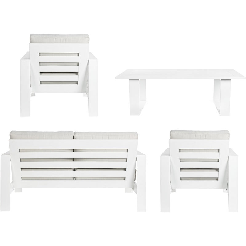 Set Salotto da Giardino Divano 2 Poltrone e Tavolino in alluminio bianco-3