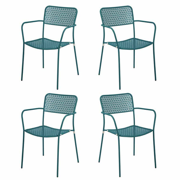 Set 4 sedie da Giardino con Braccioli 57x45/58x81,5h cm in Metallo Aura Turchese online