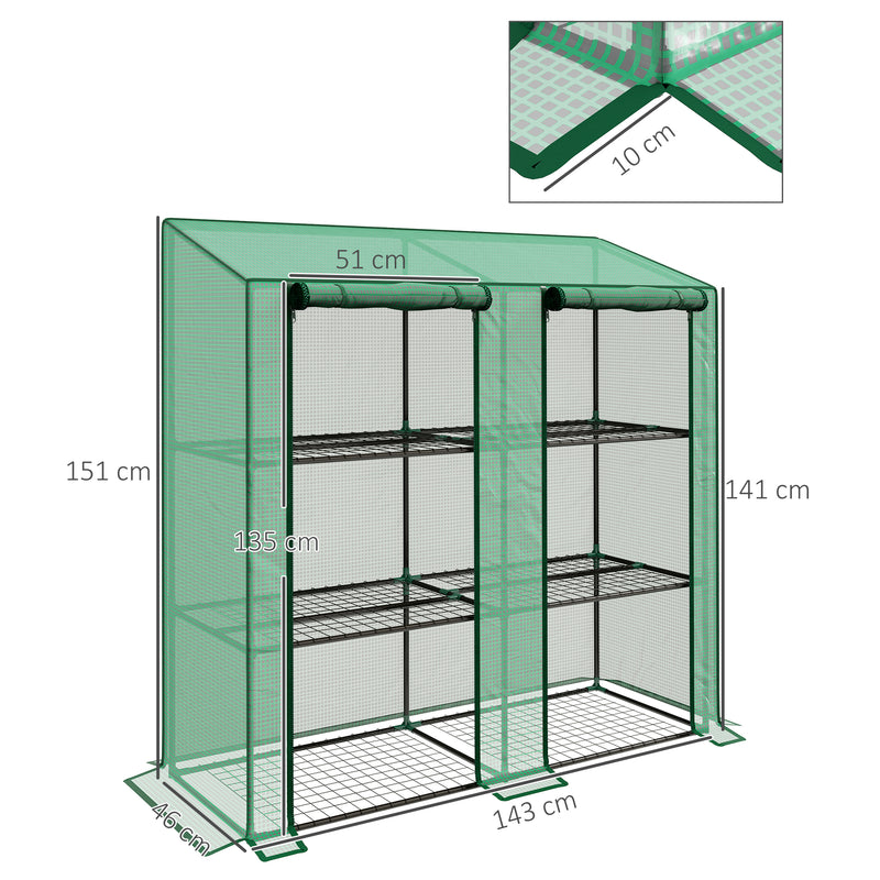 Serra da Giardino 6 Mensole e 2 Porte Avvolgibili 143x46x151cm Copertura in PE Verde-3