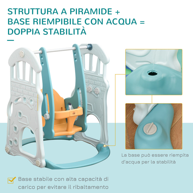 Set Gioco 5 in 1 per Bambini Scivolo Altalena Canestri Porta di Calcio e Anelli    -7