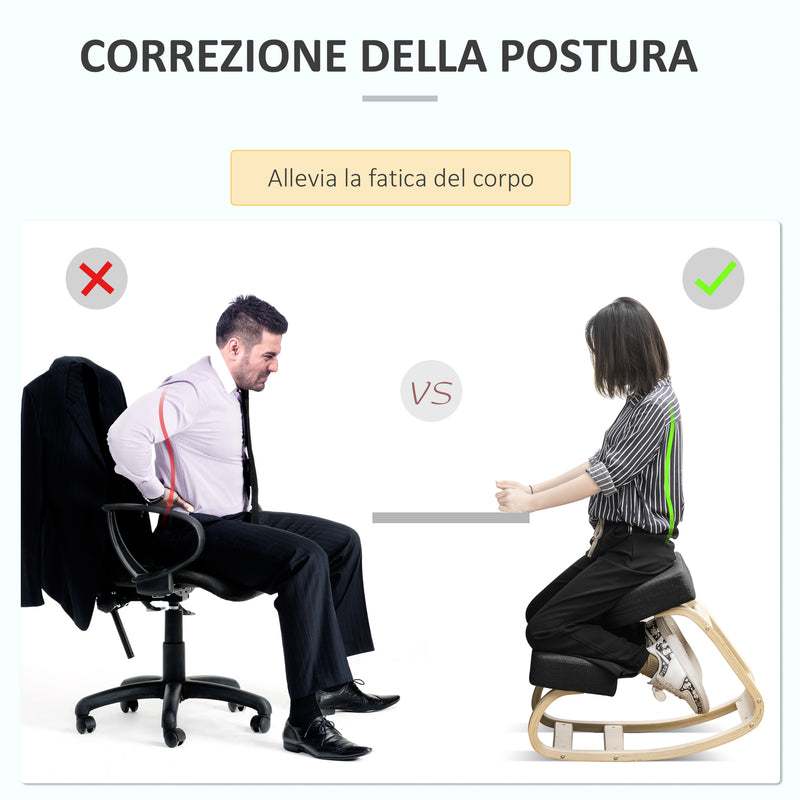 Sedia Ergonomica con Inginocchiatoio 51x69x58 cm in Betulla e Poliestere Nero  -4