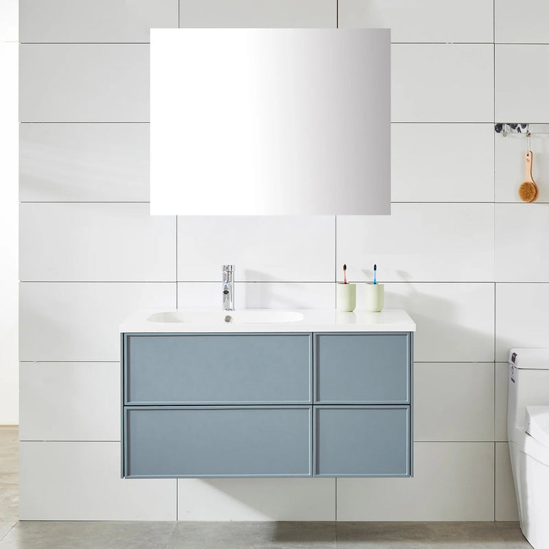 Mobile Bagno Sospeso 100 cm Lavabo e Specchio Malibù Grigio-1