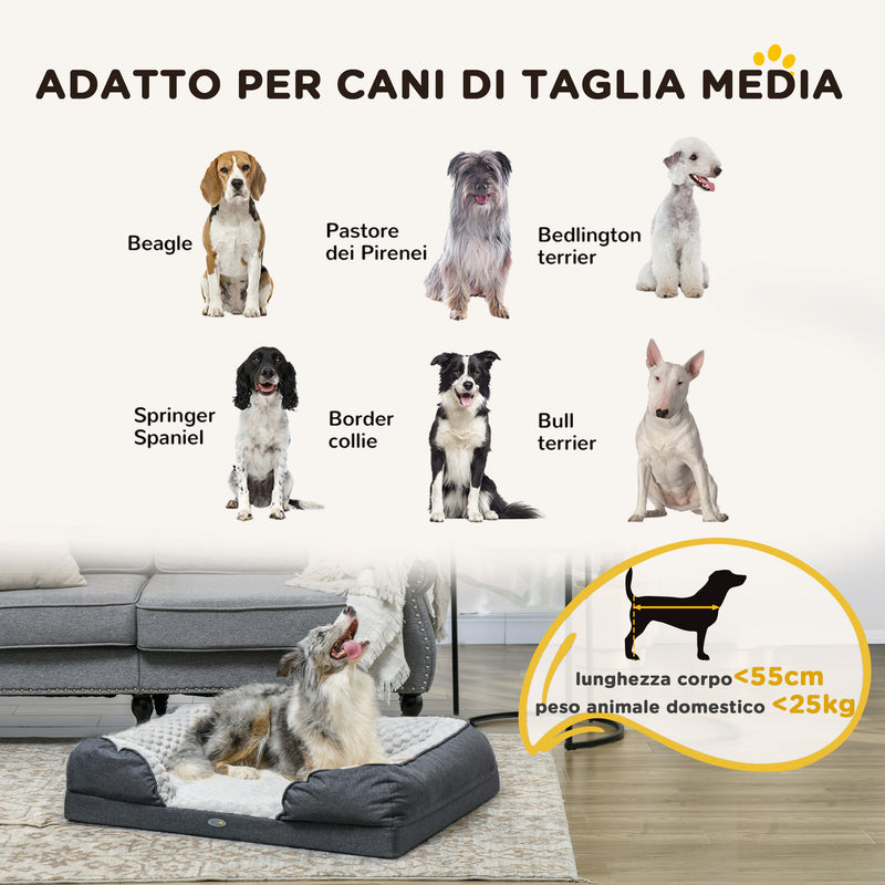 Cuccia Imbottita per Cani Taglia Media con Cuscino Rimovibile Lavabile 90x69x21cm Grigio Carbone -4