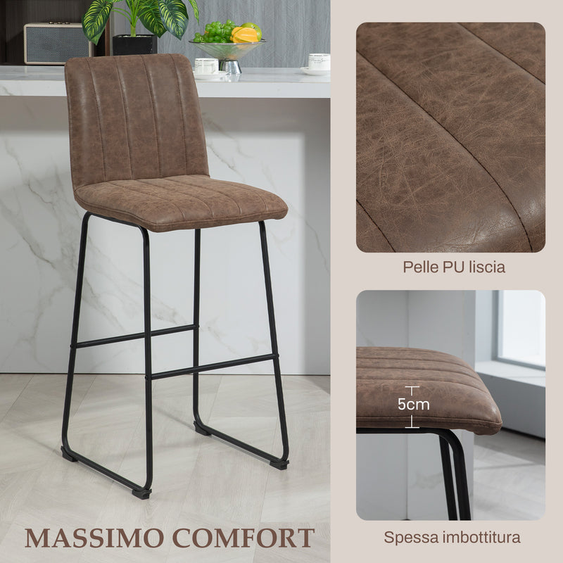 Set 2 Sgabelli da Bar con Poggiapiedi 44x50x109 cm in Pelle PU Marrone Scuro -5