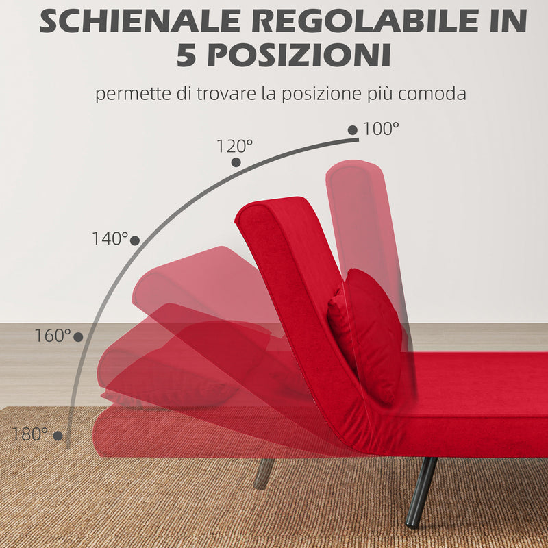 Divano Letto Schienale Regolabile 102x73x81 cm in Velluto Rosso -5