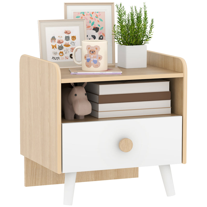 Comodino per Bambini con Cassetto e Vano a Giorno 40x32.5x40 cm in Legno Bianco -1