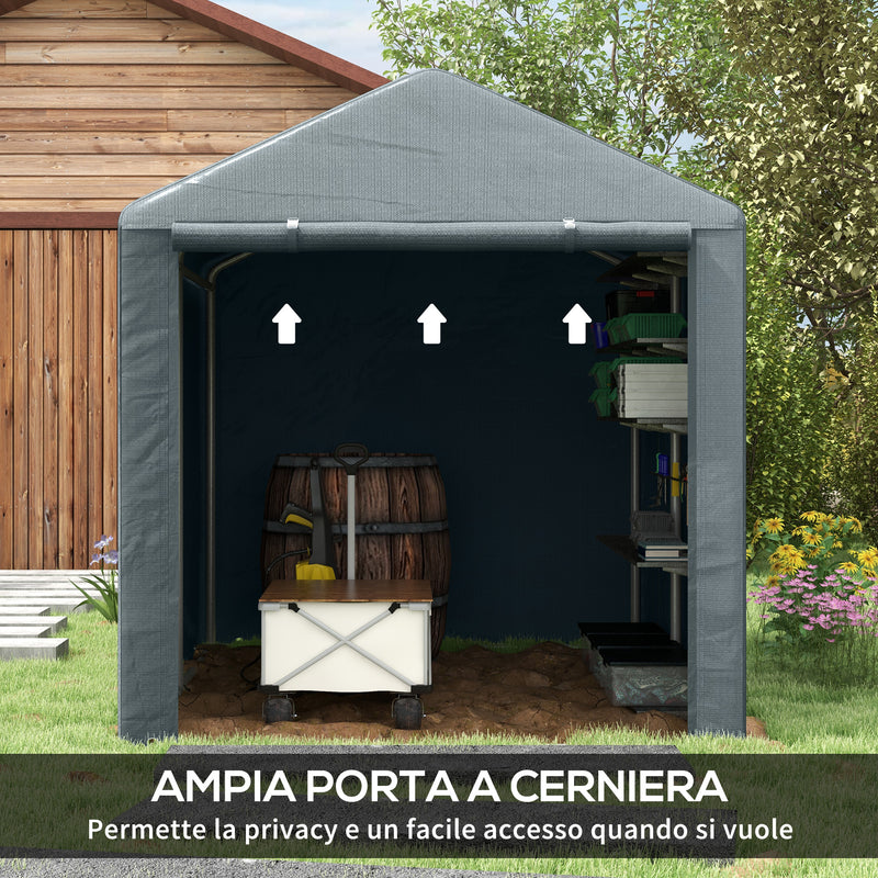 Capanno Box per Attrezzi da Giardino 160x218x172 cm Tenda in PE anti UV e Acciaio Grigio scuso-6