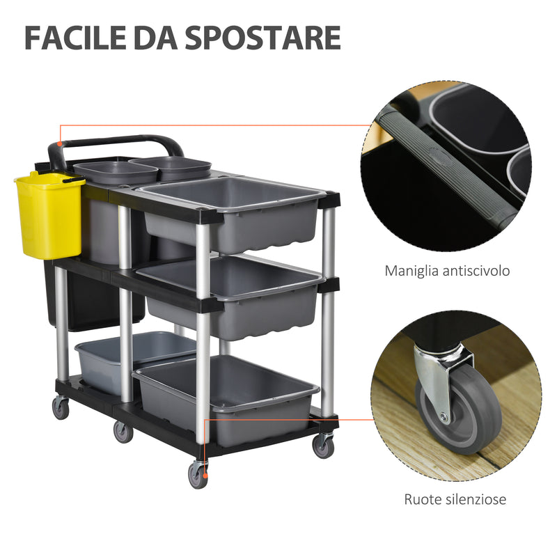 Carrello Pulizie Professionale 3 Livelli 110x50x92 cm in Plastica e Alluminio Grigio-4