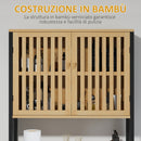 Mobile Sopra WC con Armadietto 2 Ante a Doghe e Ripiano Aperto 60x21,5x172 cm in Bambù e MDF Legno Naturale e Nero-6