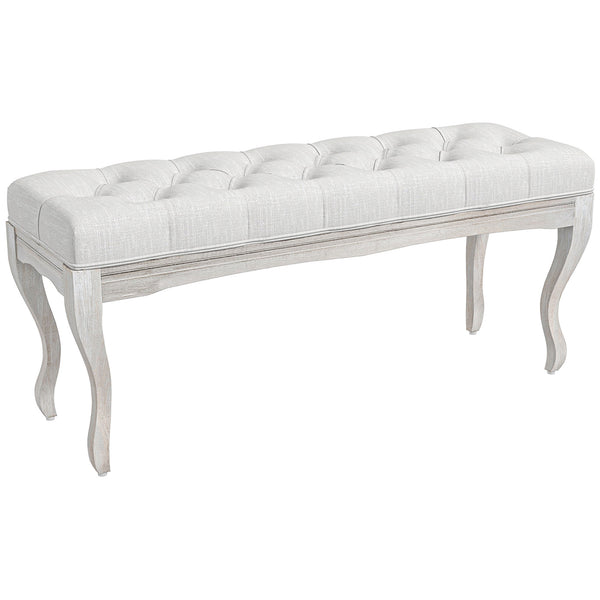 Panca Fondoletto Stile Vintage 110x37x49 cm in Tessuto Effetto Lino Bianco Crema online