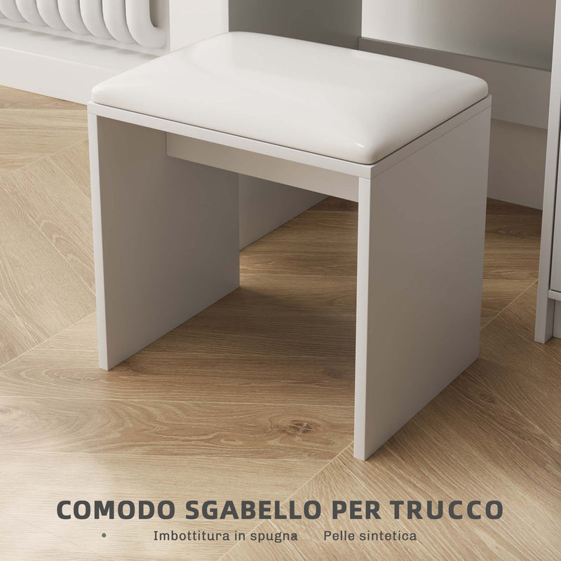 Consolle Trucco con Specchio e Sgabello 80x40x132 cm Bianco   -7