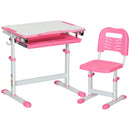 Banco Scuola per Bambini Piano Inclinabile e Sedia Regolabile 66x47x52-77 cm Rosa -1