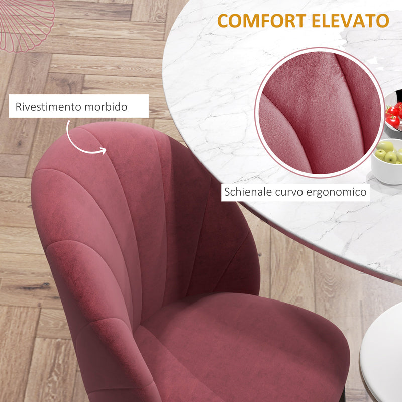 Set 2 Sedie da Pranzo in Velluto Imbottite 52x54x79 cm con Gambe in Metallo Rosso-6