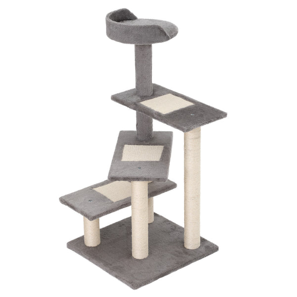 sconto Albero Tiragraffi per Gatti 48,5x 48,5x100 cm con Lettino Pali in Sisal Rivestimento in Peluche Grigio