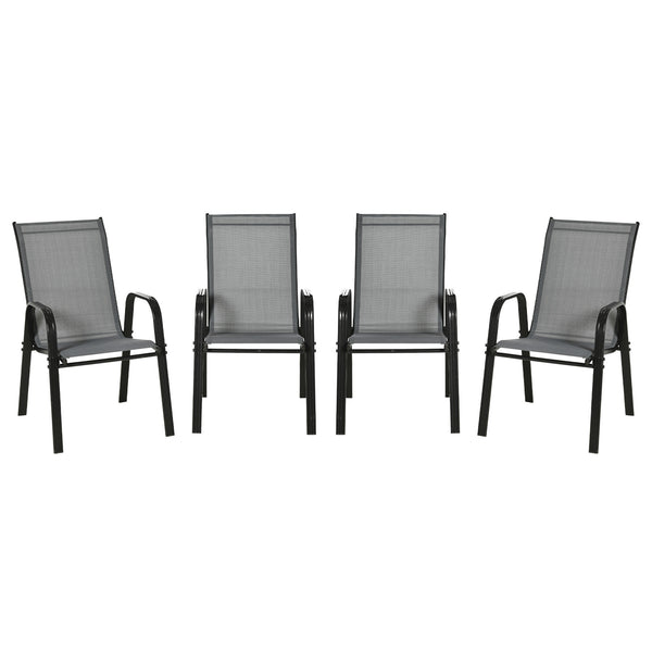 Set 4 Sedie da Giardino Impilabili 54x75,5x95 cm con Braccioli in Metallo e Tessuto a Rete Grigio online