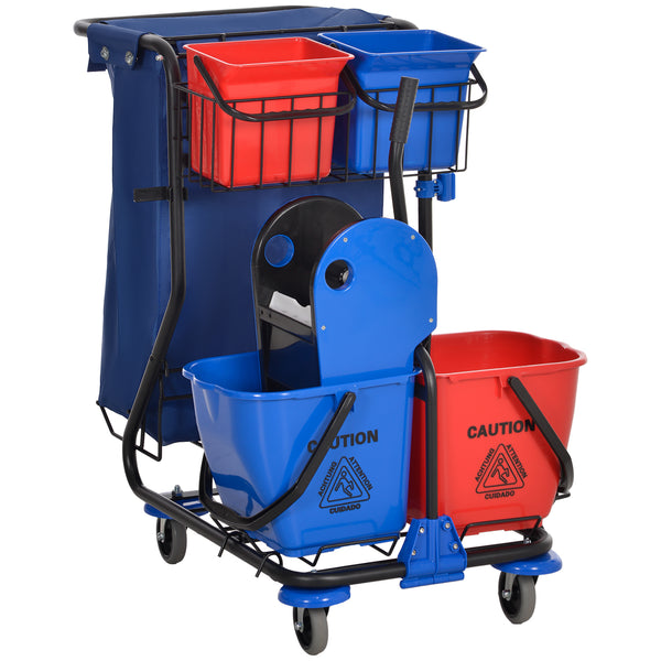 Carrello Pulizie Professionale 4 Secchi Strizzatore e Sacco Rosso Blu e Nero online