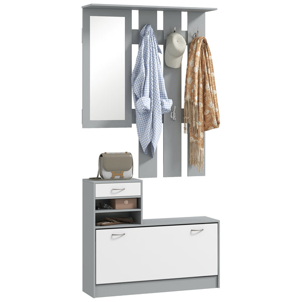 prezzo Mobile Guardaroba per Ingresso con Specchio Appendiabiti e Scarpiera Regolabile 90x24x177 cm Bianco e Grigio