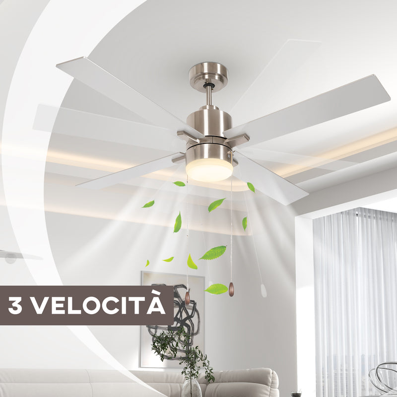 Ventilatore da Soffitto con Luce LED Ø130 cm 3 Velocità e Motore Reversibile Argento e Legno-4