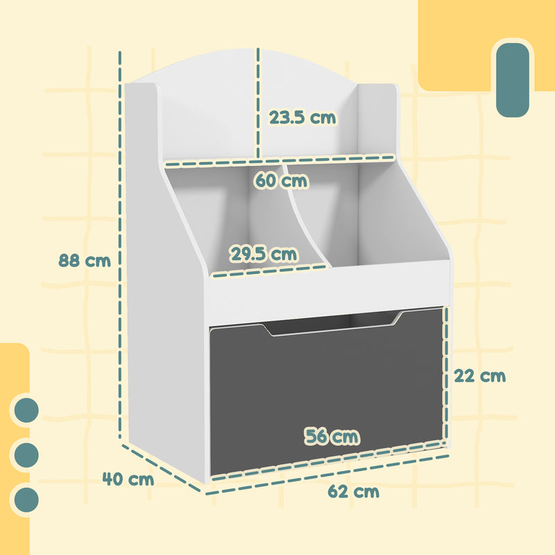 Libreria per Bambini 2 Livelli con Cassetto 62x40x88 cm Bianco  -3