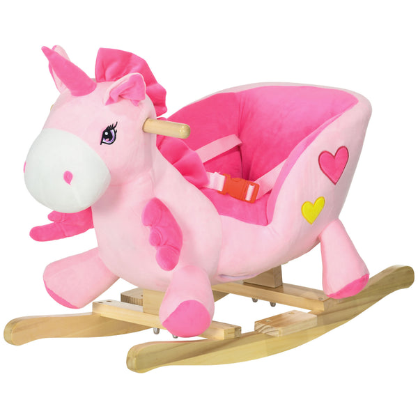 Unicorno a Dondolo Cavalcabile Peluche con 32 Canzoni 65x35x45 cm con Cintura di Sicurezza Rosa sconto