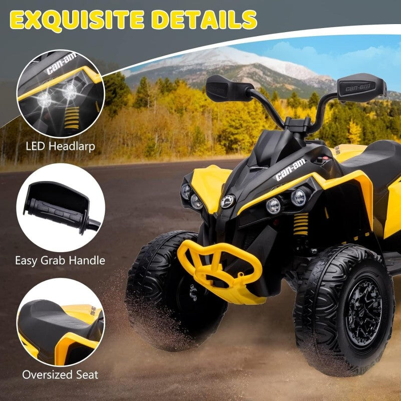 Quad Elettrico per Bambini Licenza Can-Am Renegade 12V ATV Telecomando e Ammortizzatori Giallo  -8