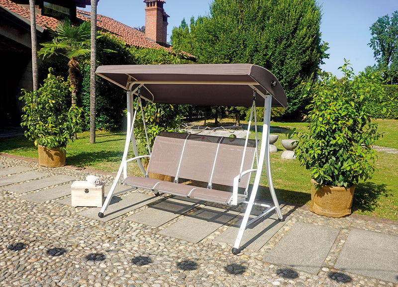 Dondolo da Giardino 200x175x125 cm in Ferro e Textilene Tortora-2