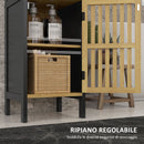 Mobiletto Bagno con Ripiano Aperto e Armadietto 32x30x90,5 cm in MDF e Bambù Nero e Color Legno-6