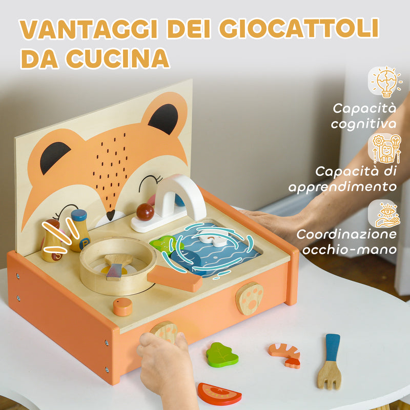 Cucina Giocattolo per Bambini Fornello e 12 Accessori in Legno   -6