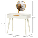 Consolle Trucco con Specchio e 2 Cassetti 80x40x123 cm in Legno Bianco -3