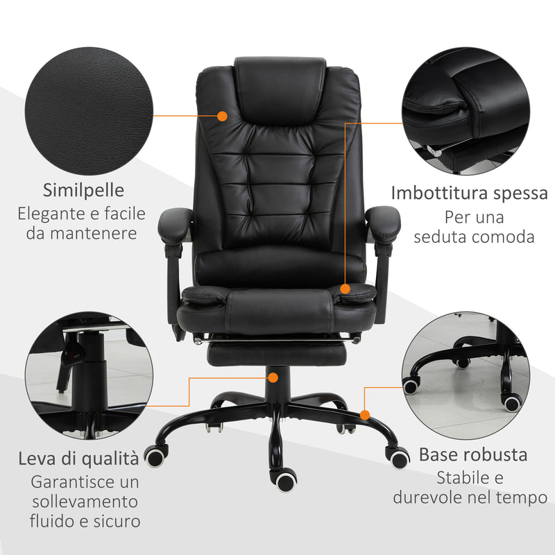 Sedia Poltrona Massaggiante da Ufficio 67x79x111-121 cm con 7 Punti Vibranti Nero-7