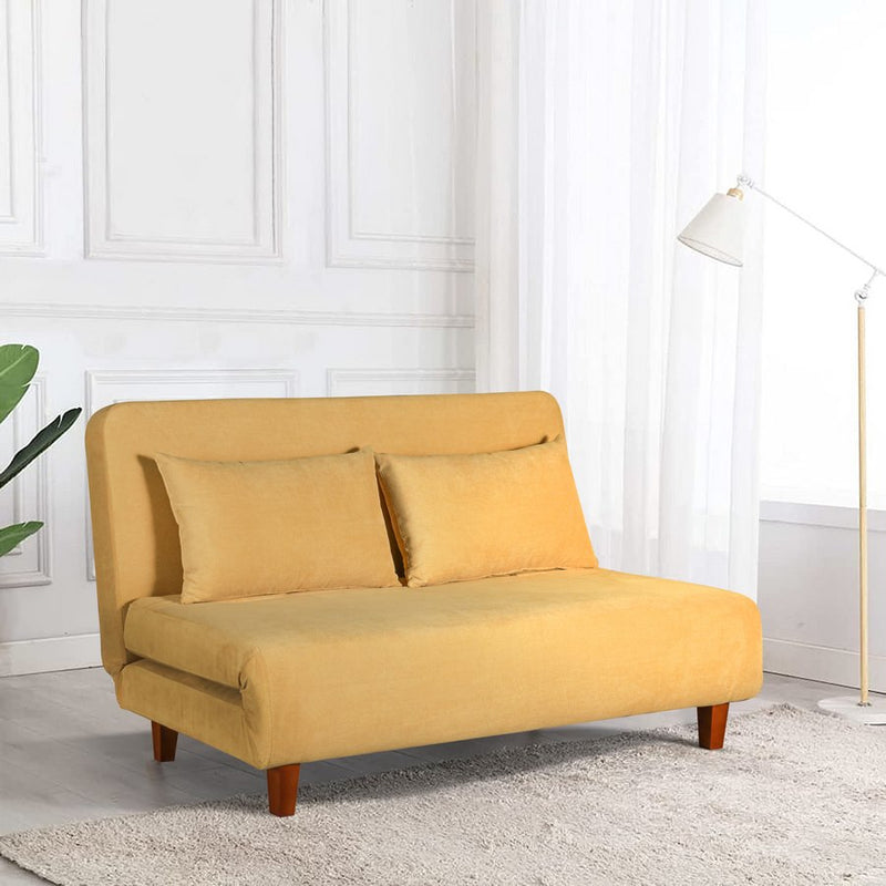 Divano Letto 2 Posti Sfoderabile 146x91x82cm in Tessuto Giallo-2