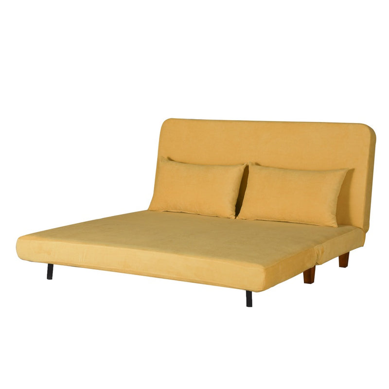 Divano Letto 2 Posti Sfoderabile 146x91x82cm in Tessuto Giallo-3