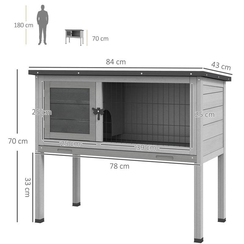 Conigliera Rialzata da Esterni con Tetto Apribile e Vassoio Estraibile 84x43x70 cm in Legno Grigio-3