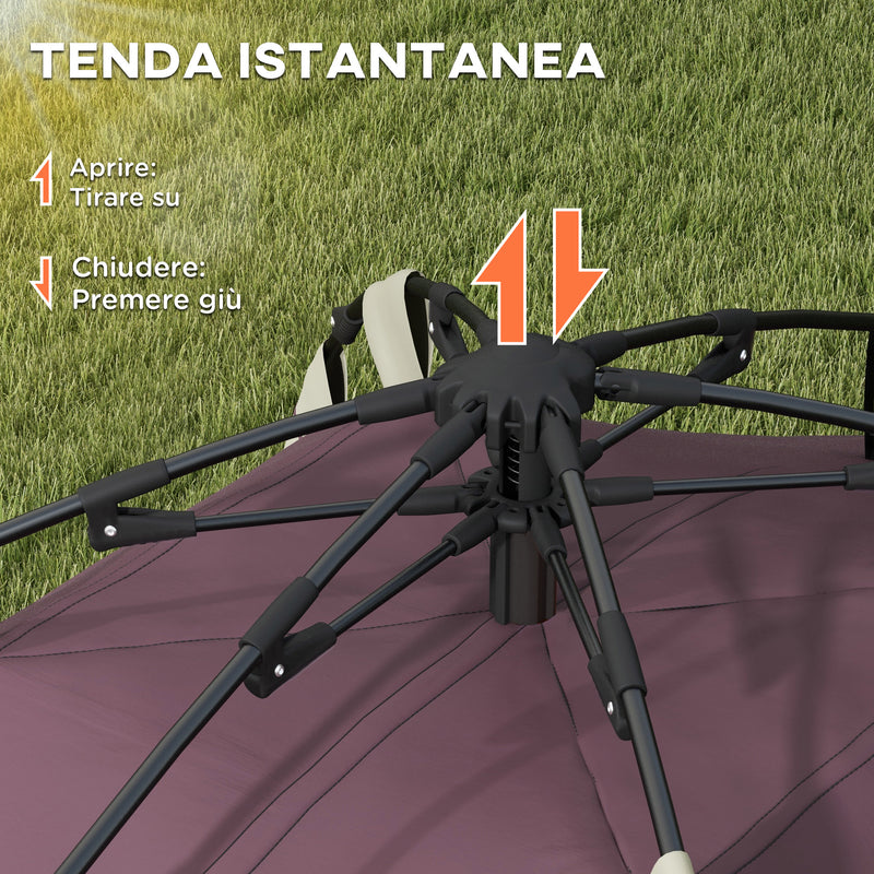 Tenda da Campeggio 2 Posti con 2 Finestre e Gancio 225x190x130 cm in Poliestere e Fibra di Vetro Cachi-4