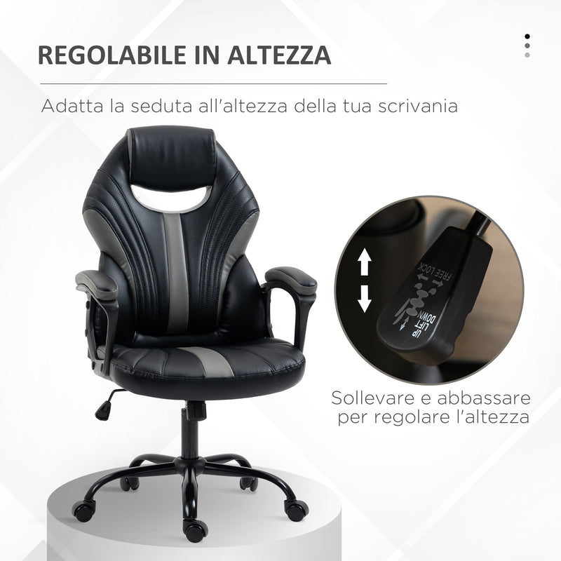 Sedia da Gaming Ergonomica 63x68x105-113cm in Similpelle Nero e Grigio-4