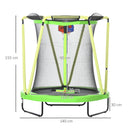 Trampolino Elastico per Bambini 3-10 Anni Ø140x155cm con Rete di Sicurezza Canestro e Palle Verde-3