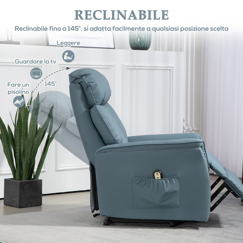 Poltrona Relax Reclinabile Alzapersone Elettrica con Telecomando Azzurro   -6