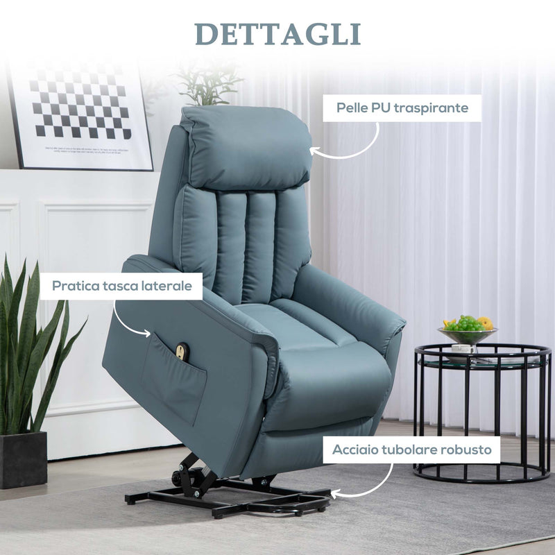 Poltrona Relax Reclinabile Alzapersone Elettrica con Telecomando Azzurro   -7