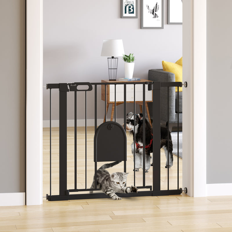 Cancelletto di Sicurezza per Cani con Porta Piccola Regolabile e Chiusura Automatica 75-103x76 cm Nero-2