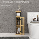 Mobiletto Bagno con Ripiano Aperto e Armadietto 18x18x75 cm in Bambù e MDF Nero e Color Legno-4