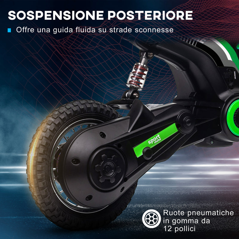 Moto Elettrica per Bambini con Acceleratore Manuale 2 Velocità 8-16km/h Verde  -8