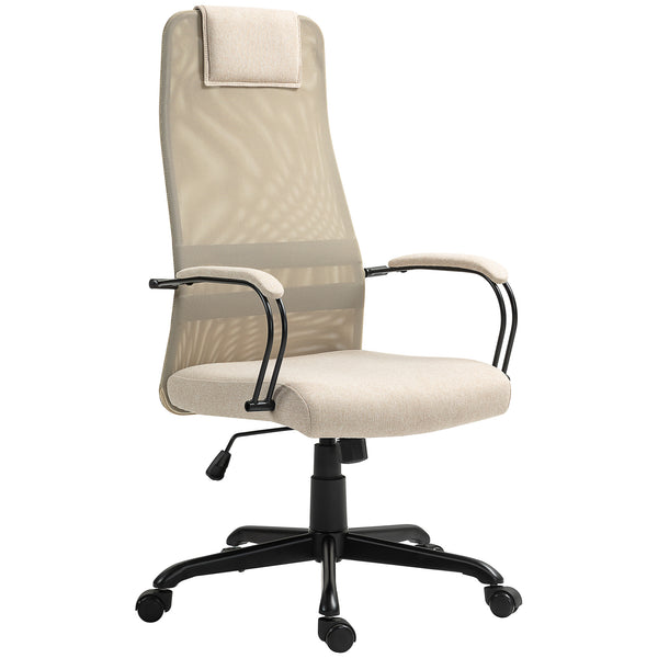 Sedia da Ufficio Ergonomica Girevole con Reclinazione Altezza Regolabile 58x61x115-125 cm Beige sconto